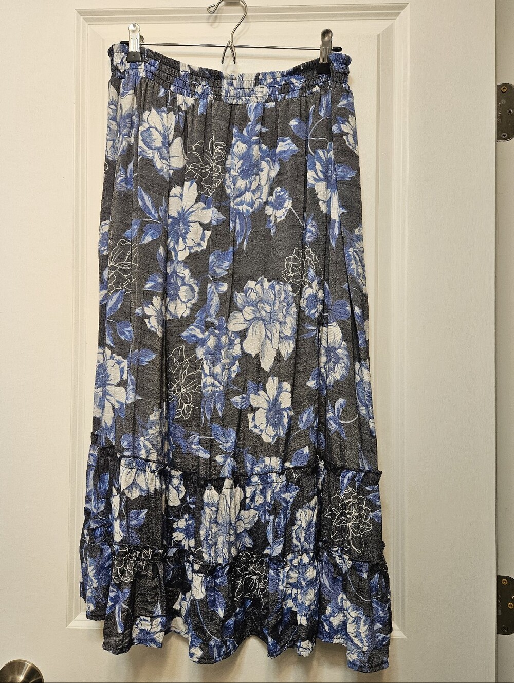 Mlle Gabrielle Blue Gray Floral Lined Midi Skirt XL